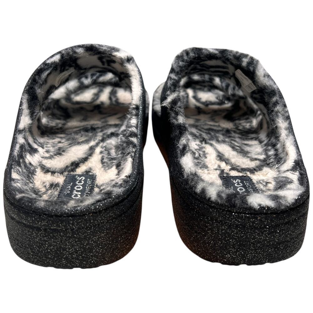 CROCS Classic Cozzzy Disco Glitter Sandal Men 13 Comfort Zebra Fur Lining 208074 - Picture 12 of 15